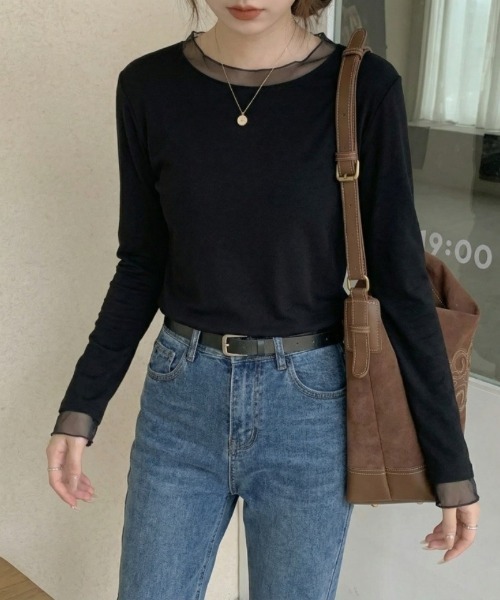 Ritzy(リッツィー)の「クルーネック・長袖シアーレイヤードカットソー(Tシャツ/カットソー・レディース・ブラック/グレー/ホワイト・LARGE/MEDIUM)」の11枚目の写真