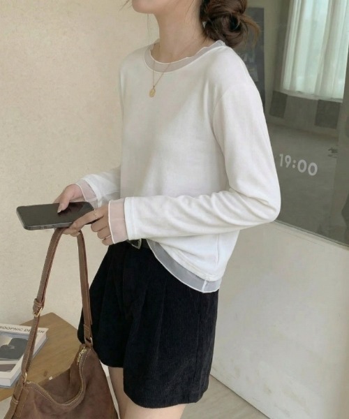 Ritzy(リッツィー)の「クルーネック・長袖シアーレイヤードカットソー(Tシャツ/カットソー・レディース・ブラック/グレー/ホワイト・LARGE/MEDIUM)」の8枚目の写真