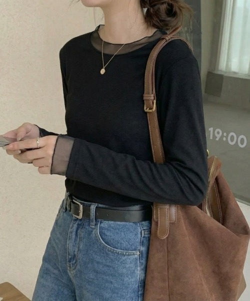 Ritzy(リッツィー)の「クルーネック・長袖シアーレイヤードカットソー(Tシャツ/カットソー・レディース・ブラック/グレー/ホワイト・LARGE/MEDIUM)」の12枚目の写真