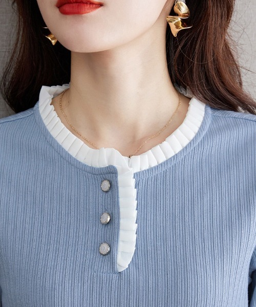 ONEP STAR(ワンピスター)の「配色フリル切り替え長袖リブトップス(Tシャツ/カットソー・レディース・ブルー・MEDIUM/X-LARGE/LARGE)」の9枚目の写真
