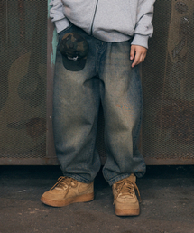 KIDS TAG CURVED DENIM PANTS - NAVY
