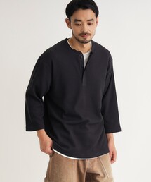 ワッフル7分袖ヘンリーネックTシャツ