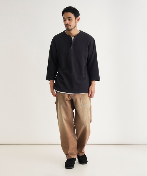 BACK NUMBER(バックナンバー)の「ワッフル7分袖ヘンリーネックTシャツ(Tシャツ/カットソー・メンズ・カーキ/ブラック/レッド系・05/06/04)」の21枚目の写真