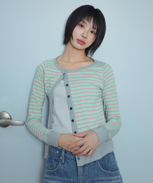KIJIKO(キジコ)の「ke109. サイドボタンカラーブロックカーディガン ミント(カーディガン/ボレロ・レディース・その他・FREE)」の5枚目の写真