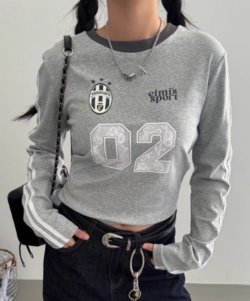 AVYL(アヴィル)の「ナンバープリント袖ラインゲームシャツ(Tシャツ/カットソー・レディース・ネイビー/グレー・M)」の7枚目の写真