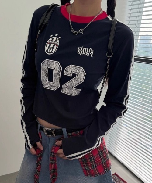 AVYL(アヴィル)の「ナンバープリント袖ラインゲームシャツ(Tシャツ/カットソー・レディース・ネイビー/グレー・M)」の11枚目の写真