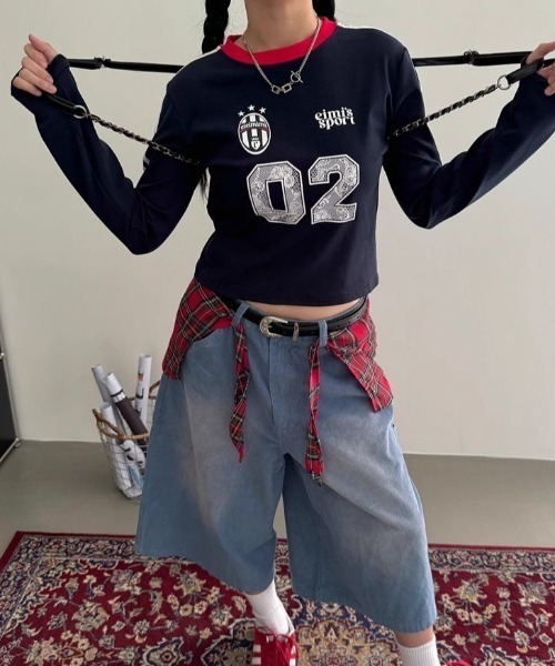 AVYL(アヴィル)の「ナンバープリント袖ラインゲームシャツ(Tシャツ/カットソー・レディース・ネイビー/グレー・M)」の14枚目の写真