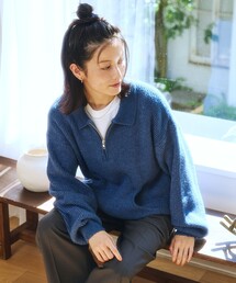 限定展開 衿付 ハーフジップ ニット / マフポケット ドロップショルダー