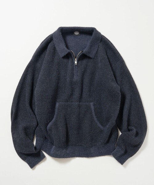 FREAK'S STORE(フリークスストア)の「限定展開 衿付 ハーフジップ ニット / マフポケット ドロップショルダー(ニット/セーター・メンズ・ブルー/ブラック/ブラウン・LARGE/SMALL/MEDIUM)」の2枚目の写真