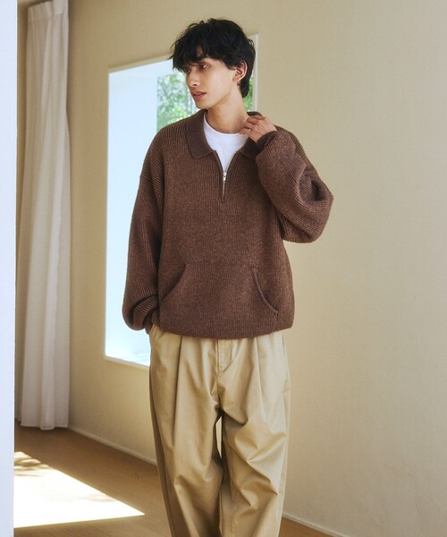 FREAK'S STORE(フリークスストア)の「限定展開 衿付 ハーフジップ ニット / マフポケット ドロップショルダー(ニット/セーター・メンズ・ブルー/ブラック/ブラウン・LARGE/SMALL/MEDIUM)」の14枚目の写真