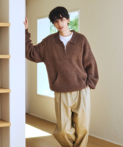 FREAK'S STORE(フリークスストア)の「限定展開 衿付 ハーフジップ ニット / マフポケット ドロップショルダー(ニット/セーター・メンズ・ブルー/ブラック/ブラウン・LARGE/SMALL/MEDIUM)」の15枚目の写真