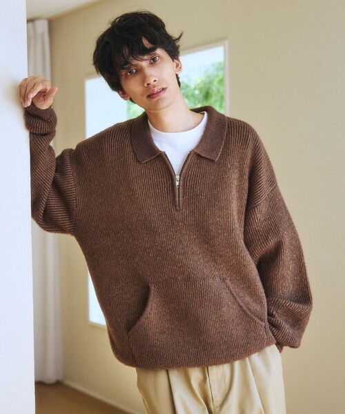 FREAK'S STORE(フリークスストア)の「限定展開 衿付 ハーフジップ ニット / マフポケット ドロップショルダー(ニット/セーター・メンズ・ブルー/ブラック/ブラウン・LARGE/SMALL/MEDIUM)」の17枚目の写真
