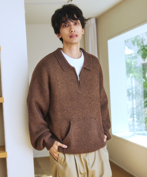 FREAK'S STORE(フリークスストア)の「限定展開 衿付 ハーフジップ ニット / マフポケット ドロップショルダー(ニット/セーター・メンズ・ブルー/ブラック/ブラウン・LARGE/SMALL/MEDIUM)」の18枚目の写真