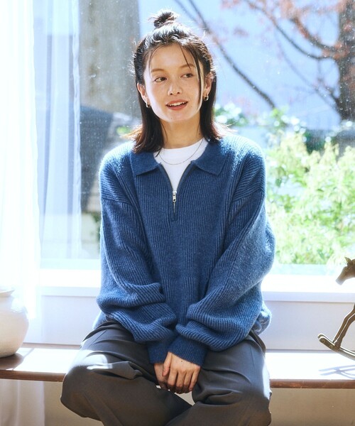 FREAK'S STORE(フリークスストア)の「限定展開 衿付 ハーフジップ ニット / マフポケット ドロップショルダー(ニット/セーター・メンズ・ブルー/ブラック/ブラウン・LARGE/SMALL/MEDIUM)」の19枚目の写真
