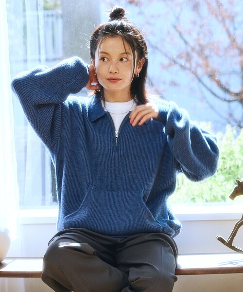 FREAK'S STORE(フリークスストア)の「限定展開 衿付 ハーフジップ ニット / マフポケット ドロップショルダー(ニット/セーター・メンズ・ブルー/ブラック/ブラウン・LARGE/SMALL/MEDIUM)」の20枚目の写真