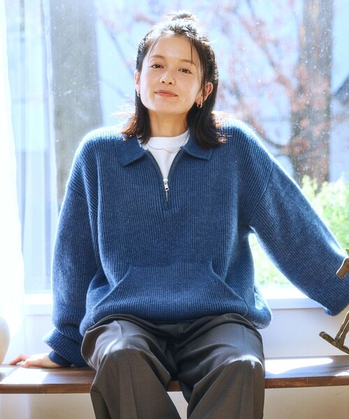 FREAK'S STORE(フリークスストア)の「限定展開 衿付 ハーフジップ ニット / マフポケット ドロップショルダー(ニット/セーター・メンズ・ブルー/ブラック/ブラウン・LARGE/SMALL/MEDIUM)」の22枚目の写真