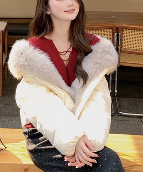ADDITION STORE(アディションストア)の「\2WAY♪ファー脱着デザイン/ フェイクファー レイヤード ファイバーダウン ジャケット / 中綿ブルゾン(ダウンジャケット/コート・レディース・サックスブルー/ブラック/ピンク/オフホワイト・LARGE/X-SMALL/MEDIUM/SMALL)」の15枚目の写真