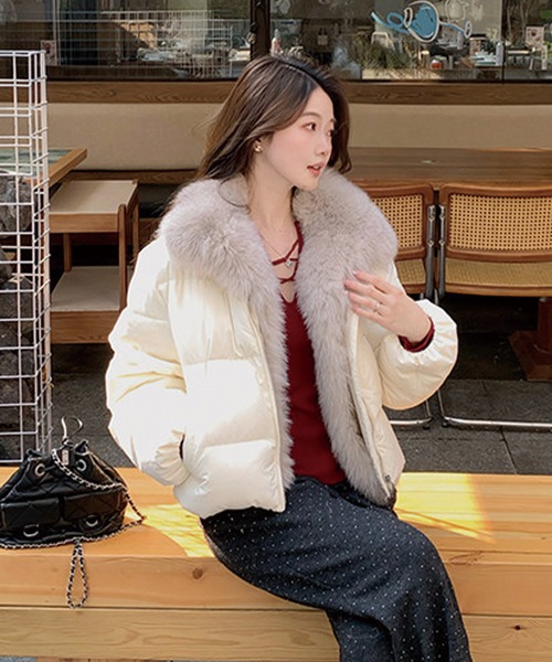 ADDITION STORE(アディションストア)の「\2WAY♪ファー脱着デザイン/ フェイクファー レイヤード ファイバーダウン ジャケット / 中綿ブルゾン(ダウンジャケット/コート・レディース・サックスブルー/ブラック/ピンク/オフホワイト・LARGE/X-SMALL/MEDIUM/SMALL)」の16枚目の写真