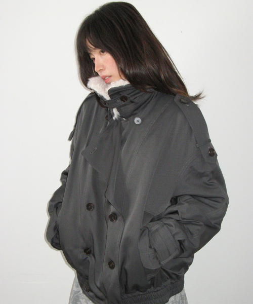 RONRON(ロンロン)の「DETACHABLE TRIMMING HEART TRENCH JUMPER CHARCOAL(その他アウター・レディース・その他・FREE)」の1枚目の写真