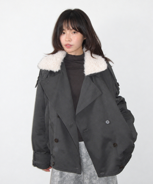 RONRON(ロンロン)の「DETACHABLE TRIMMING HEART TRENCH JUMPER CHARCOAL(その他アウター・レディース・その他・FREE)」の4枚目の写真