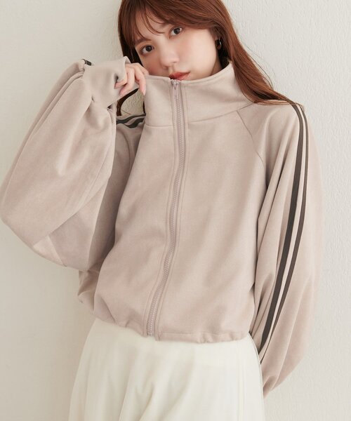 natural couture(ナチュラルクチュール)の「袖ラインスタンドショートブルゾン(ブルゾン・レディース・グレイッシュベージュ/ブラウン/チャコールグレー・FREE)」の1枚目の写真