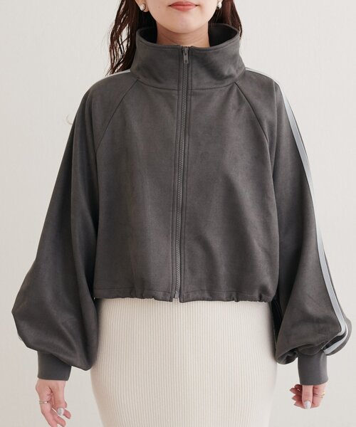 natural couture(ナチュラルクチュール)の「袖ラインスタンドショートブルゾン(ブルゾン・レディース・グレイッシュベージュ/ブラウン/チャコールグレー・FREE)」の8枚目の写真