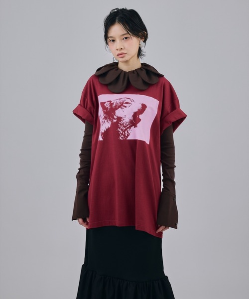 NON TOKYO(ノントーキョー)の「NON TOKYO/ノントーキョー/PRINT T-SHIRT(DOG)プリントTシャツ(犬)(Tシャツ/カットソー・レディース・バーガンディー/ブラック/ホワイト・2/1)」の1枚目の写真