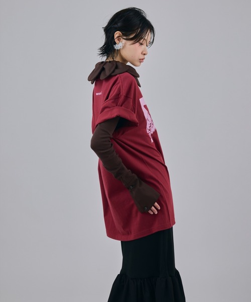 NON TOKYO(ノントーキョー)の「NON TOKYO/ノントーキョー/PRINT T-SHIRT(DOG)プリントTシャツ(犬)(Tシャツ/カットソー・レディース・バーガンディー/ブラック/ホワイト・2/1)」の7枚目の写真
