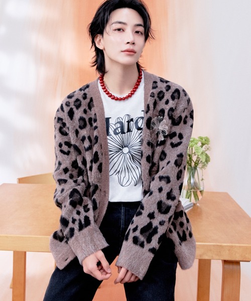UNISEX】WOOL BLEND HAIRY CARDIGAN LEOPARD FLOWER / ユニセックス