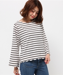 Chico | スカラップボートネック長袖プルオーバー(Tシャツ/カットソー)