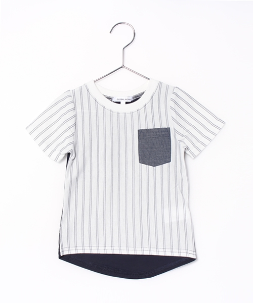 GLOBAL WORK（グローバルワーク）の「【キッズ】ストライププリントＴ半袖/713216（Tシャツ/カットソー・キッズ・オフホワイト/グレー/ネイビー・SMALL/LARGE/MEDIUM/X-LARGE）」の2枚目の写真