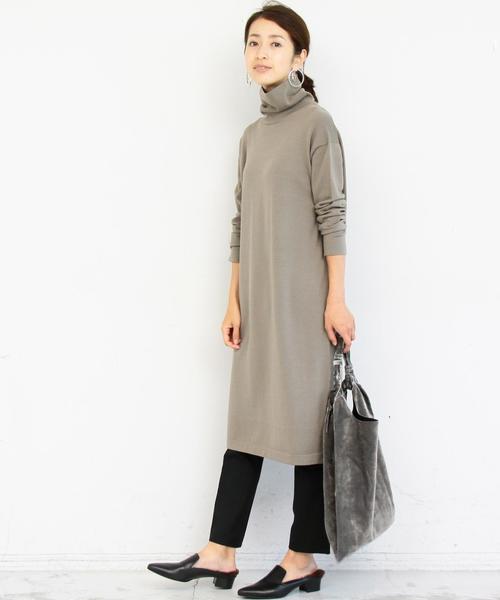 WEB限定】キャメルミックスタートルニットワンピース -ウォッシャブル