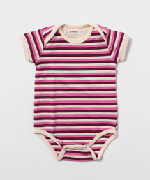 PACT（パクト）の「PACT-Baby Stripe, Pink Snapster Bodysuit 半袖　ロンパース（ロンパース）」