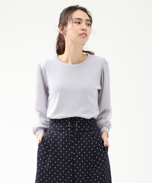 Honeys（ハニーズ）の「袖チュールプルオーバー（Tシャツ/カットソー・レディース・ブラック/アイボリー/ピンク/グレー・S/M/L）」の3枚目の写真
