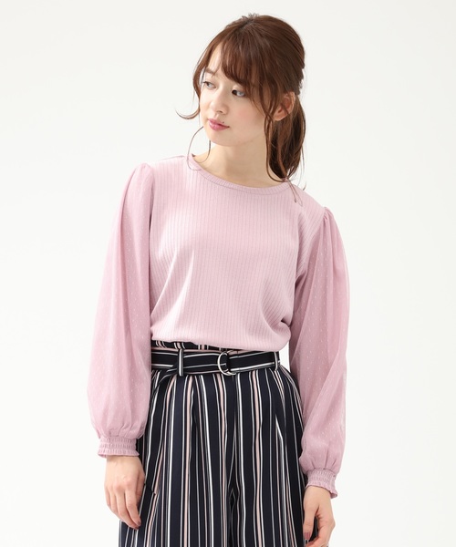 Honeys（ハニーズ）の「袖チュールプルオーバー（Tシャツ/カットソー・レディース・ブラック/アイボリー/ピンク/グレー・S/M/L）」の4枚目の写真