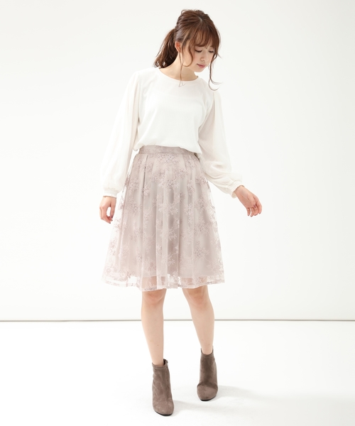 Honeys（ハニーズ）の「袖チュールプルオーバー（Tシャツ/カットソー・レディース・ブラック/アイボリー/ピンク/グレー・S/M/L）」の11枚目の写真