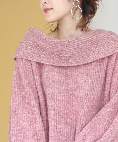 Bab Bou Jeloud（バブブージュルード）の「スヌード付き2WAYキャンディースリーブトップス（ニット/セーター・レディース・オフホワイト/ネイビー/ピンク・FREE）」の6枚目の写真