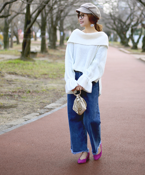 Bab Bou Jeloud（バブブージュルード）の「スヌード付き2WAYキャンディースリーブトップス（ニット/セーター・レディース・オフホワイト/ネイビー/ピンク・FREE）」の17枚目の写真