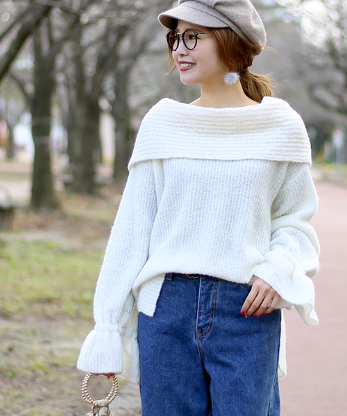 Bab Bou Jeloud（バブブージュルード）の「スヌード付き2WAYキャンディースリーブトップス（ニット/セーター・レディース・オフホワイト/ネイビー/ピンク・FREE）」の19枚目の写真