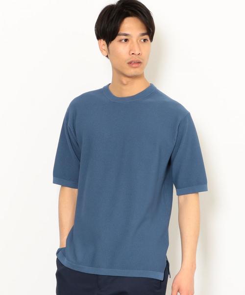 green label relaxing（グリーンレーベルリラクシング）の「SC ウォッシュド カノコ ムジT /　サマーニット ◆（ニット/セーター・メンズ・ベージュ/コバルトブルー・SMALL/LARGE/MEDIUM）」の8枚目の写真