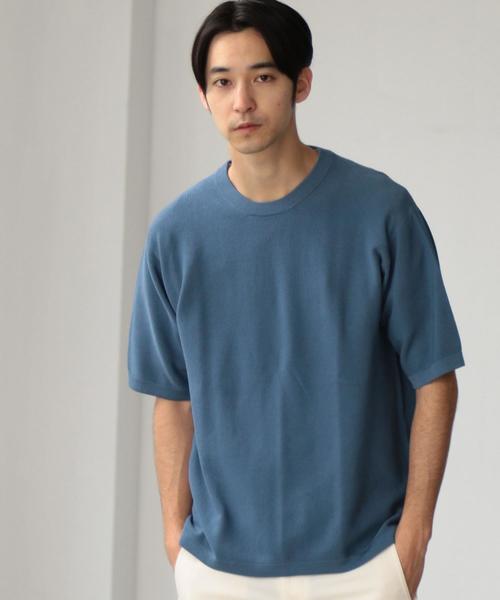 green label relaxing（グリーンレーベルリラクシング）の「SC ウォッシュド カノコ ムジT /　サマーニット ◆（ニット/セーター・メンズ・ベージュ/コバルトブルー・SMALL/LARGE/MEDIUM）」の5枚目の写真