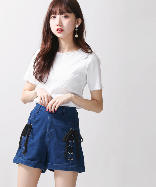 Wego ウィゴー の Wego レースアップショートパンツ デニムパンツ Wear