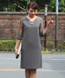 袖レースIラインワンピース