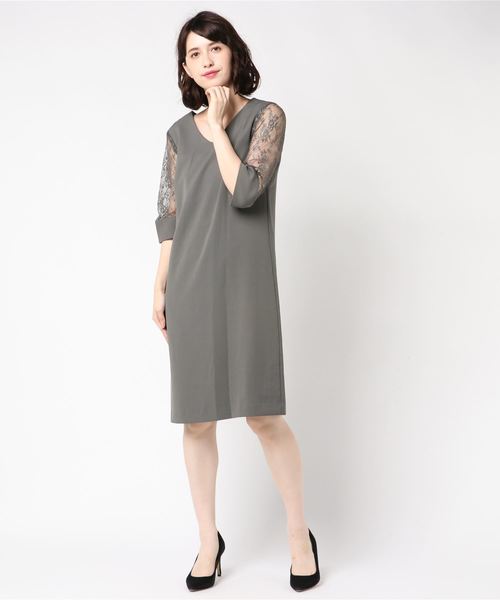 TRUDEA（トルディア）の「袖レースIラインワンピース（ドレス・レディース・ライトグレー/ブラック/ネイビー/ブルー/オレンジ/モカ・MEDIUM/LARGE/X-LARGE）」の9枚目の写真