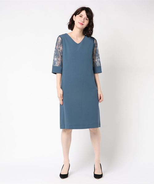 TRUDEA（トルディア）の「袖レースIラインワンピース（ドレス・レディース・ライトグレー/ブラック/ネイビー/ブルー/オレンジ/モカ・MEDIUM/LARGE/X-LARGE）」の10枚目の写真