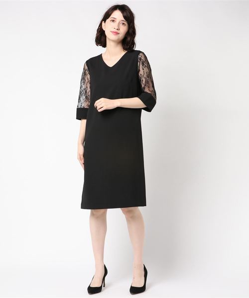 TRUDEA（トルディア）の「袖レースIラインワンピース（ドレス・レディース・ライトグレー/ブラック/ネイビー/ブルー/オレンジ/モカ・MEDIUM/LARGE/X-LARGE）」の20枚目の写真