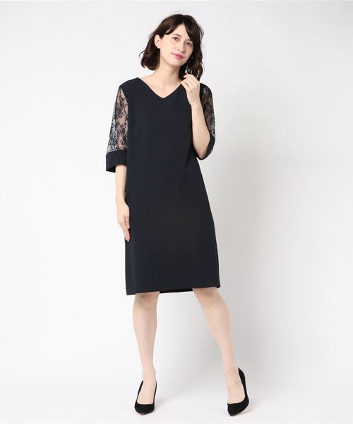 TRUDEA（トルディア）の「袖レースIラインワンピース（ドレス・レディース・ライトグレー/ブラック/ネイビー/ブルー/オレンジ/モカ・MEDIUM/LARGE/X-LARGE）」の21枚目の写真