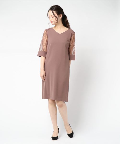 TRUDEA（トルディア）の「袖レースIラインワンピース（ドレス・レディース・ライトグレー/ブラック/ネイビー/ブルー/オレンジ/モカ・MEDIUM/LARGE/X-LARGE）」の22枚目の写真