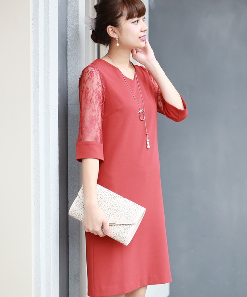 TRUDEA（トルディア）の「袖レースIラインワンピース（ドレス・レディース・ライトグレー/ブラック/ネイビー/ブルー/オレンジ/モカ・MEDIUM/LARGE/X-LARGE）」の15枚目の写真