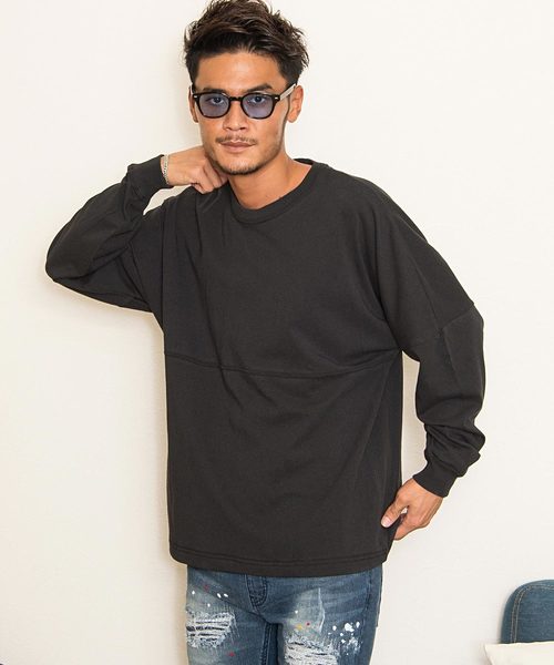 SILVER BULLET(シルバーバレット)の「『CavariA/キャバリア』ビッグシルエットUSAコットンドロップショルダークルーネック長袖Tシャツ(スウェット・メンズ・ホワイト/ブラック/ベージュ/ネイビー/レッド/ライトベージュ・M/L)」の2枚目の写真
